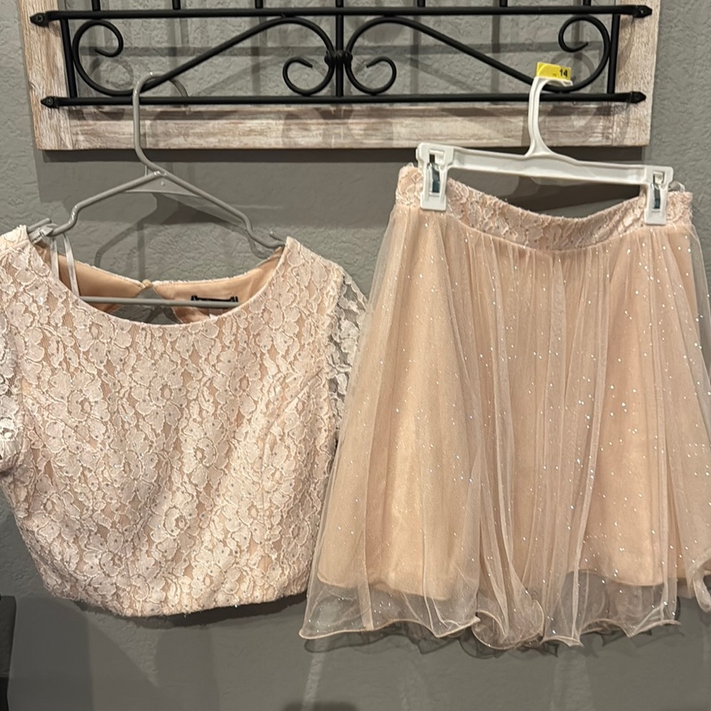 Xtraordinary Cream and Gold Embellished Tiered Prom Dress